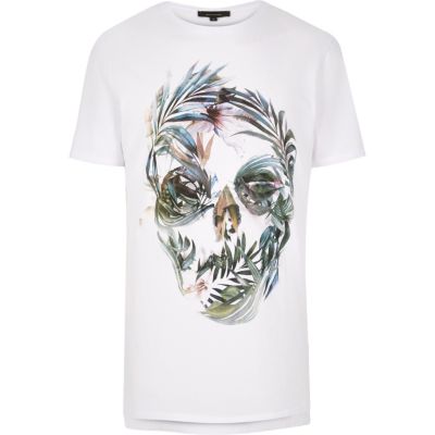 White floral skull print longline t-shirt